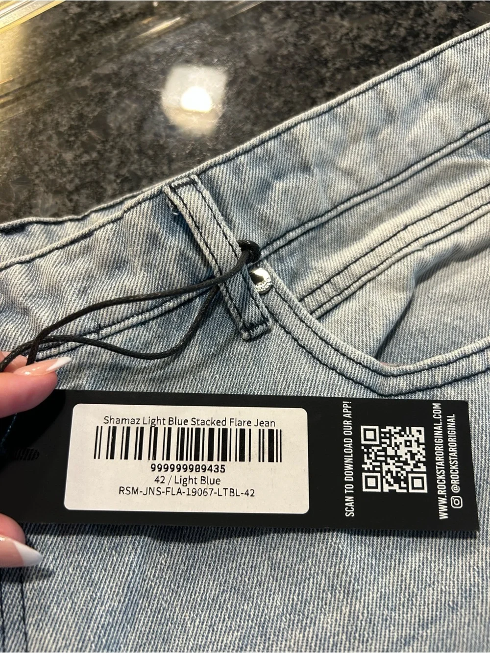 Skinny Light Blue Wash Jeans with Rhinestone Side Detail